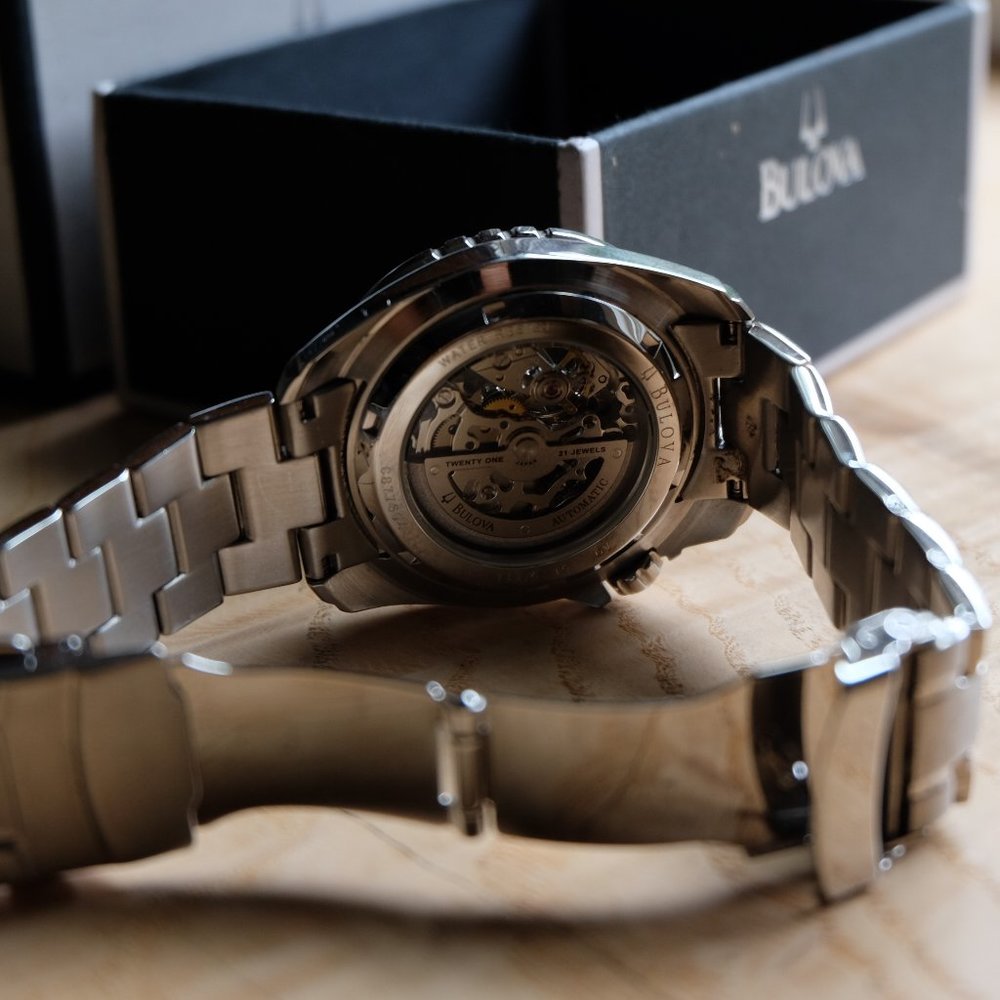 Bulova Marine Star Skeleton Automatic 21 Jewels Silver Tone Men's Watch - Picture 5 of 12